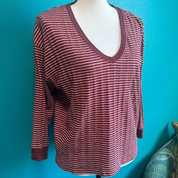 Anthropologie Hannah Pink & Red Stripe V Neck Blouse Women's Small - Picture 2 of 8